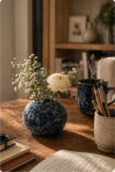 Vase bleu rond