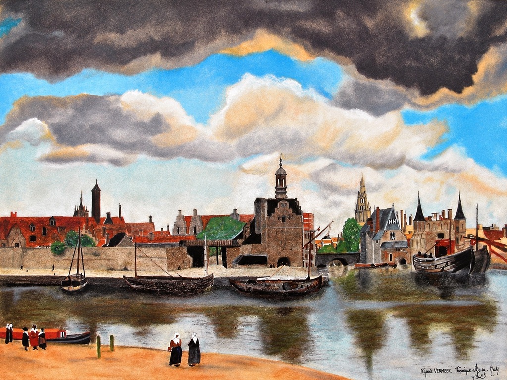 Vue de Delft, interprétation au pastel d’après Vermeer