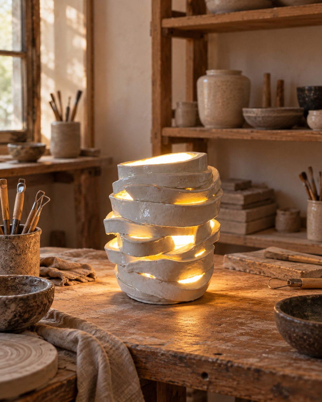 La lumière entre les plis — Lampe réalisée chez Violaine, à l’Atelier Terre Rouge