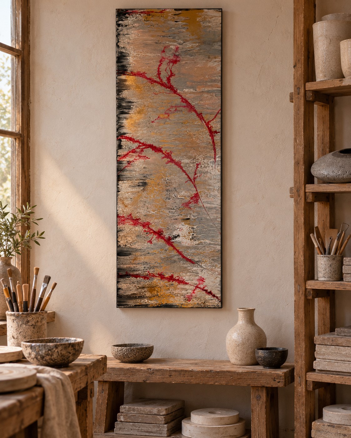 Inspiration japonaise — Technique mixte : huile et acrylique